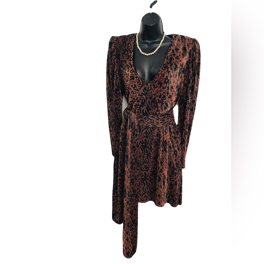 WAYF Riverside Pleated Long Sleeve Faux Wrap Minidress